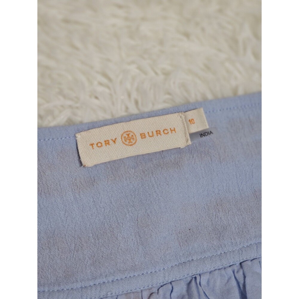 Tory Burch Skirt Womens Alexandria Light Blue with Orange Embroidery Sz 10 Boho - Picture 8 of 11